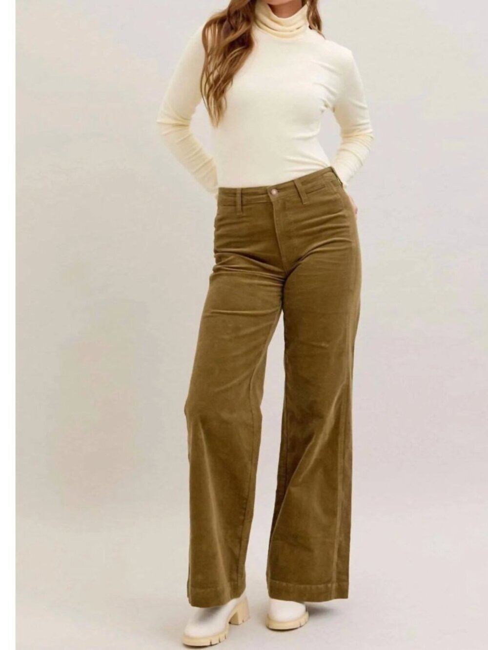 Judy Blue High Waist Olive Corduroy Retro Wide Leg Jeans Size 9/29